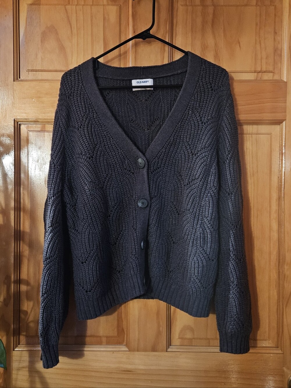 Old Navy Women's Dark Charcoal Cable Knit Button-Front Cardigan
